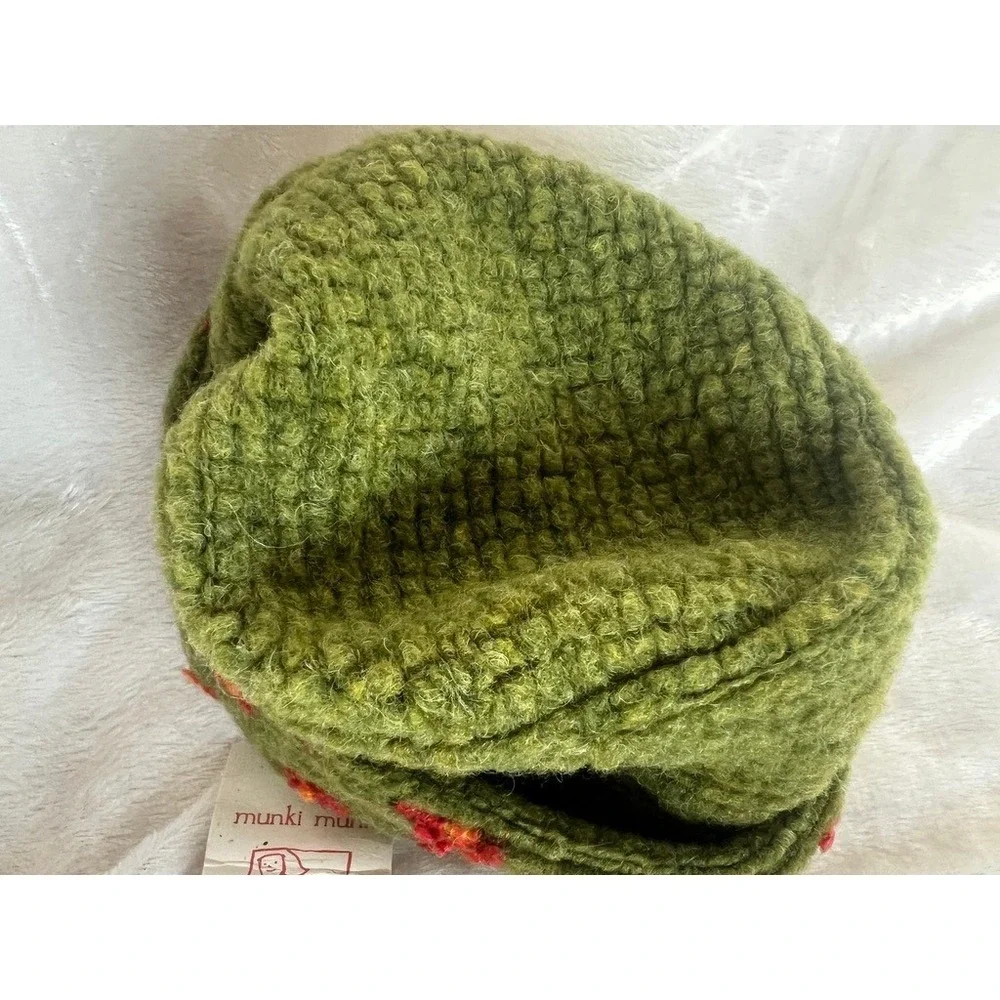 Pillbox Hat Green Wool Felt Munki‎ Munki Kids M Floral Textured USA